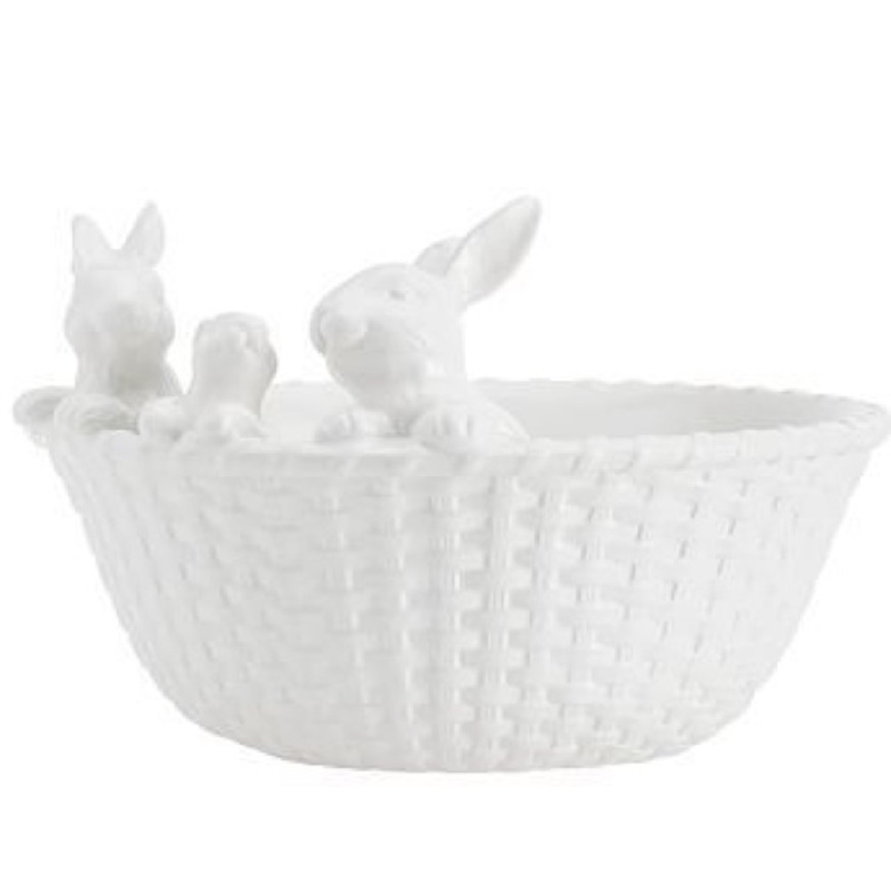 New with Tags- Pottery Barn Bunny Trio Basket Large Serving Bowl - White NIB #2 - Picture 12 of 14